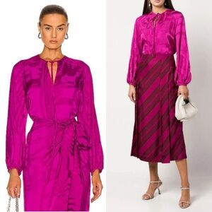 NWT SILVIA TCHERASSI Large Vigolene Magenta Pink Ripple Long Sleeve Blouse $620